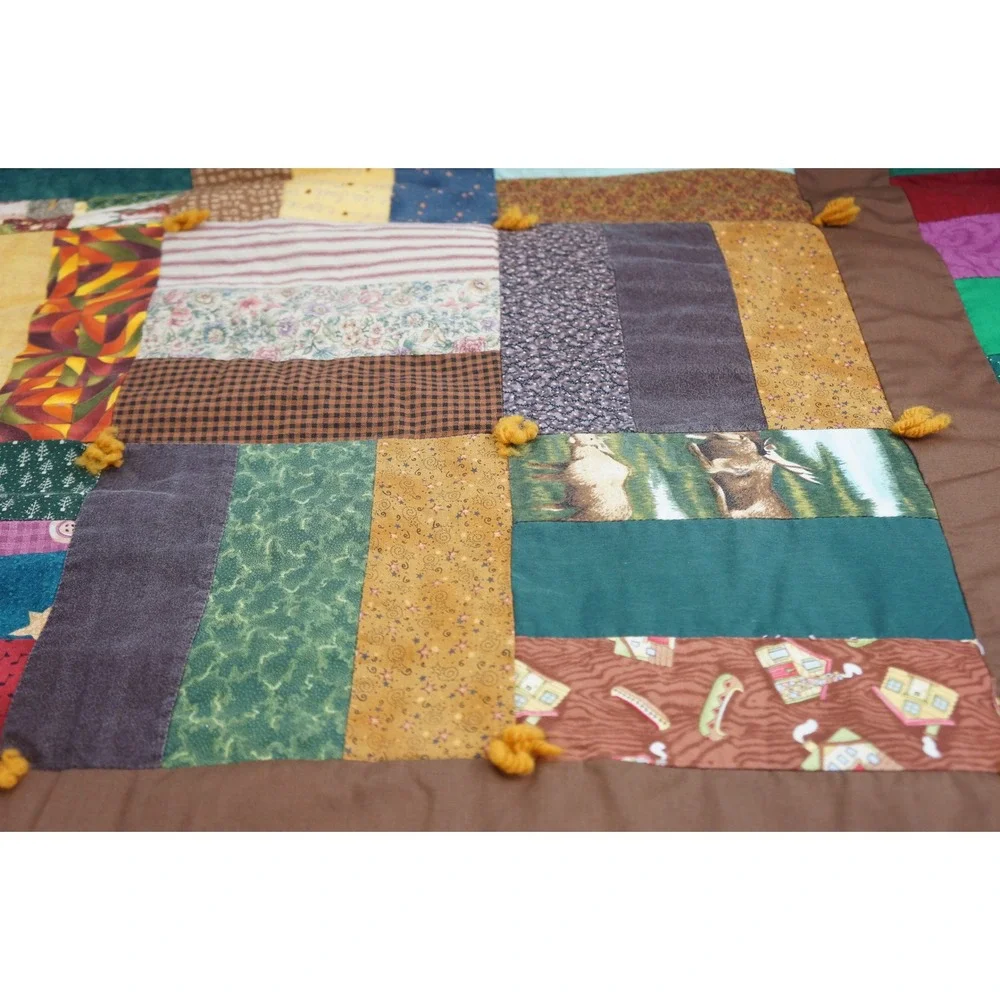 Handmade Patchwork Quilt Multi-color Floral Paisley Yarn Tie Vintage Good